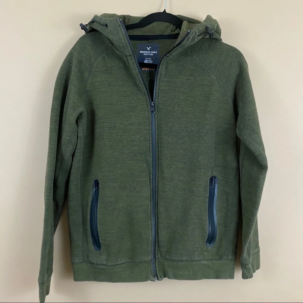 American Eagle Activeflex Olive Green Hoodie Sweatshirt - Picture 1 of 6